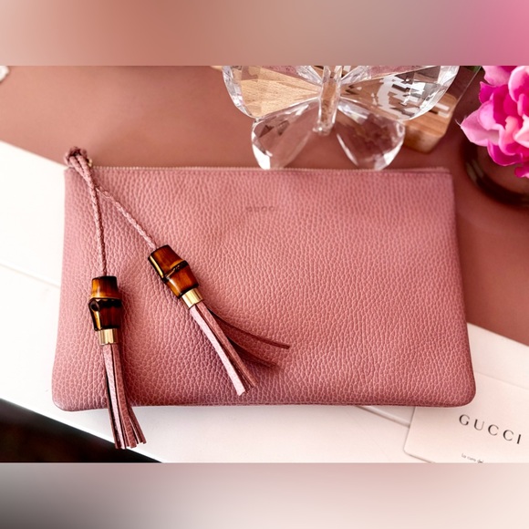 Pink Gucci Bamboo Leather Pouch/ Clutch - Picture 1 of 9